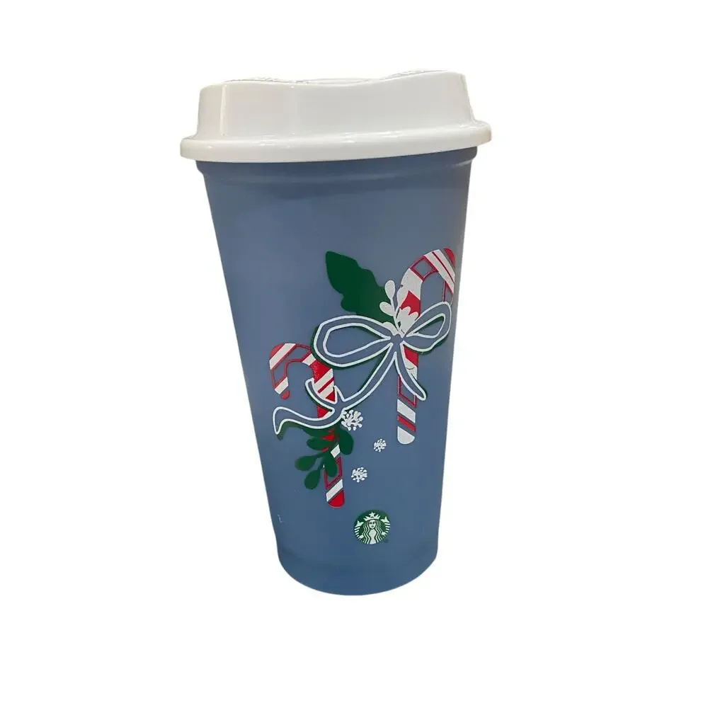 Starbucks 2021 Holiday Blue Candy Cane Color Changing Reusable Hot Cup